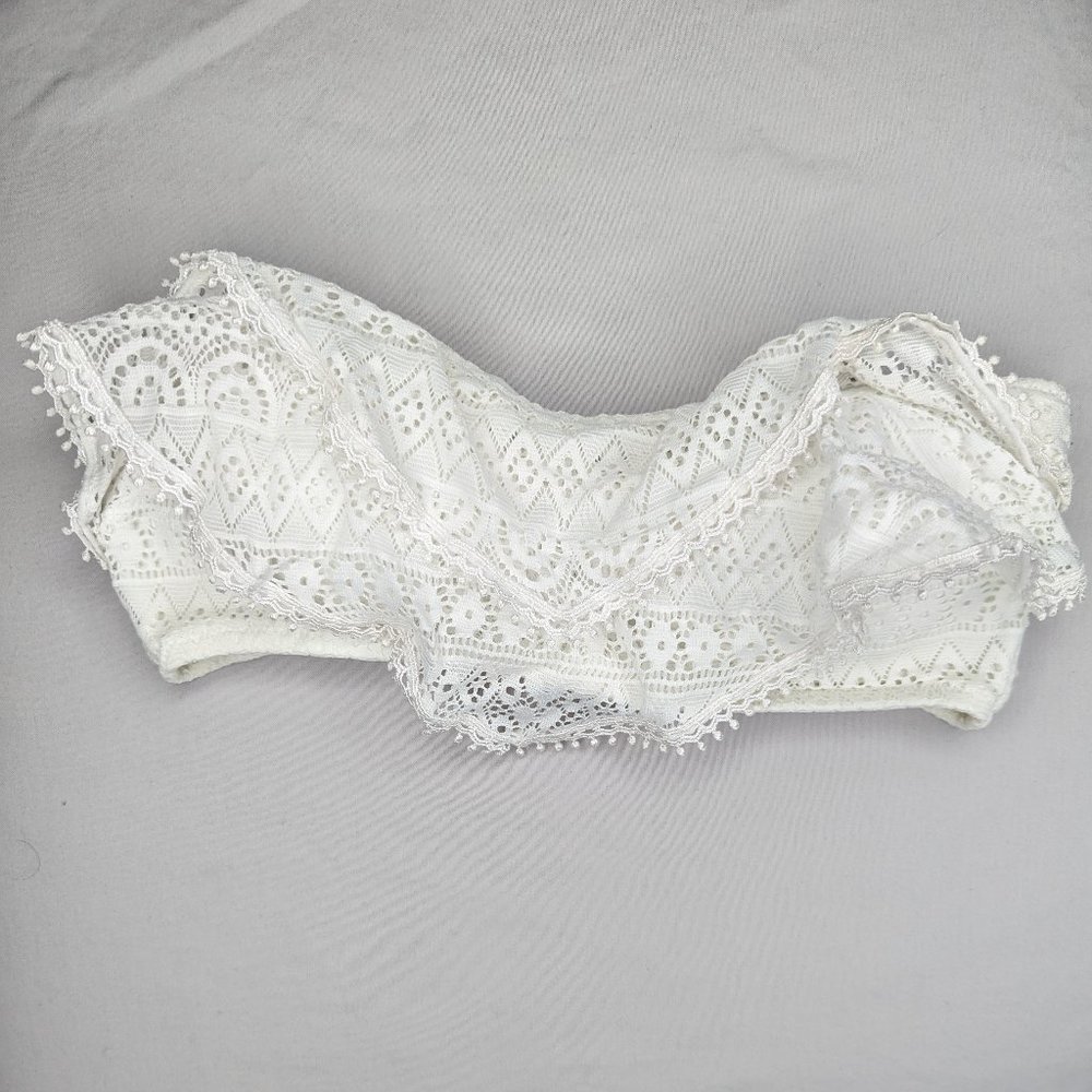 White Lace Ruffle Strapless Swim Bikini Bandeau Top (XS) Victoria's Secret